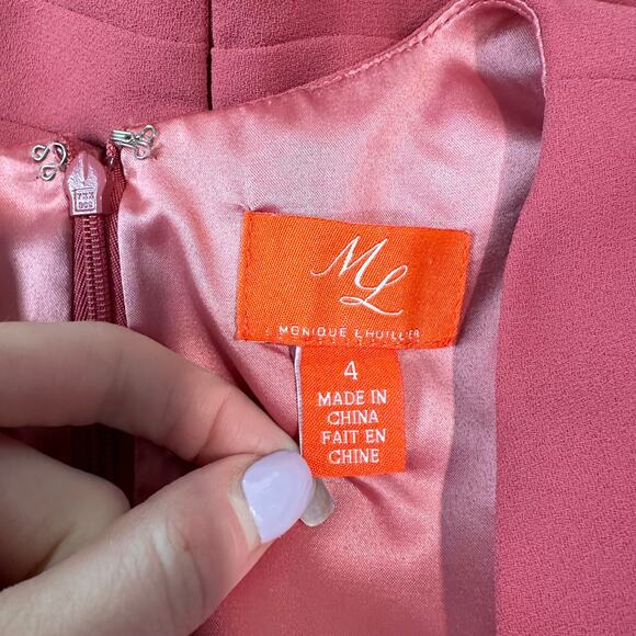 BHLDN Anthropologie Monique Lhuillier Asymmetrical Ruffle Mini Dress V Neck Pink - Picture 12 of 15